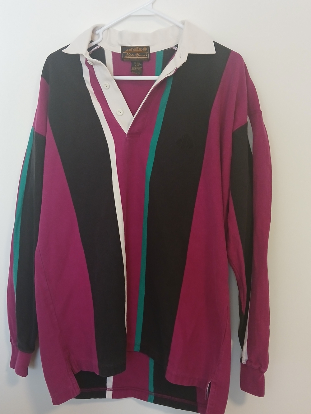 Vintage Eddie Bauer Rugby Pullover in Magenta, Teal & White